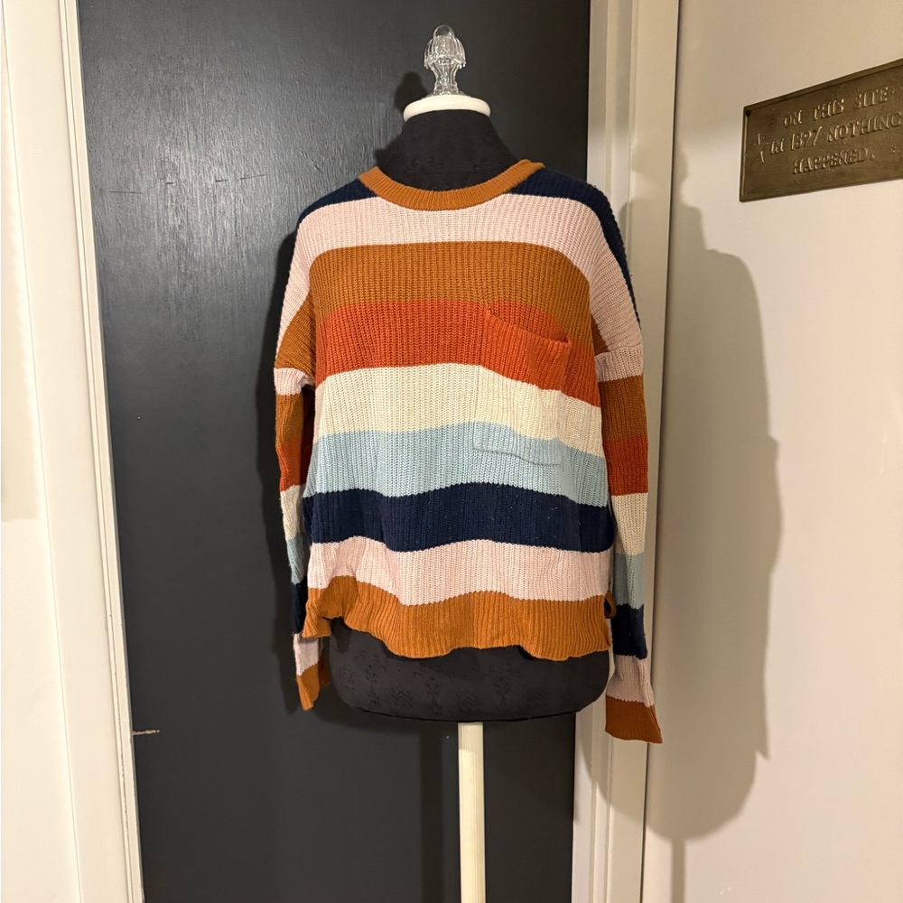 Madewell Striped Crewneck Cotton Blend Sweater in Navy, Light Blue, Pink, Rust